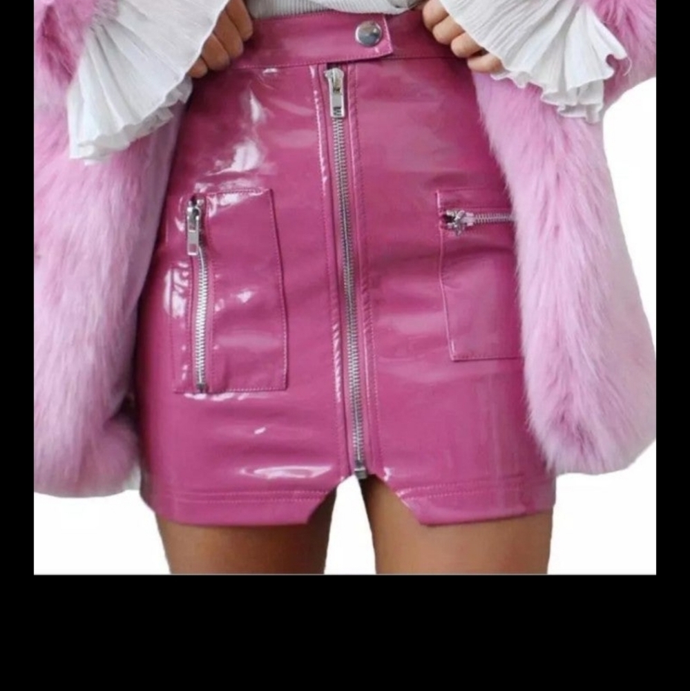 Pink vinyl Barbie mini skirt